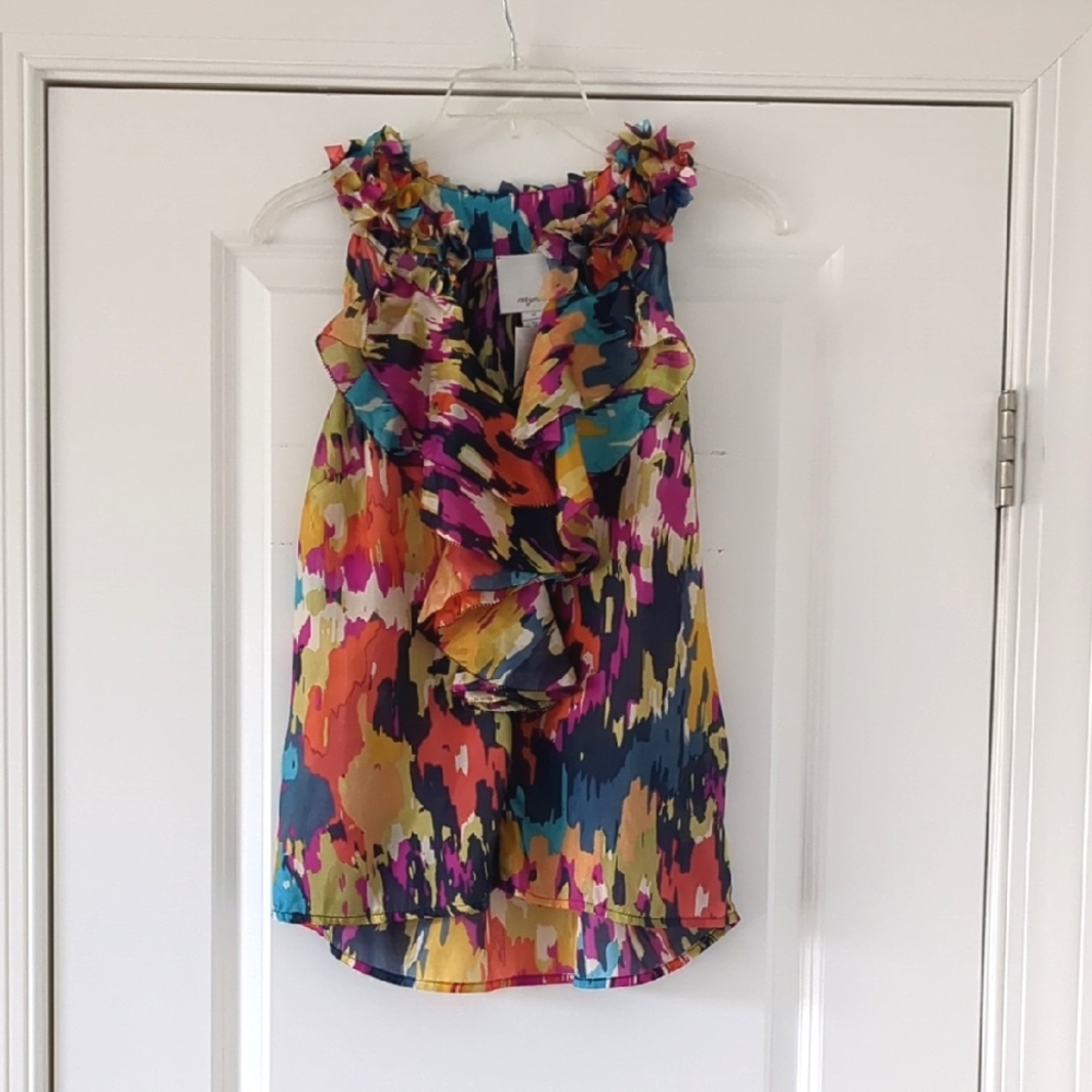 aryn K - Sleeveless Silk Top with Ruffle